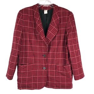 Missoni Donna Vintage Houndstooth Blazer Wool Red Size 10 US Plaid Designer